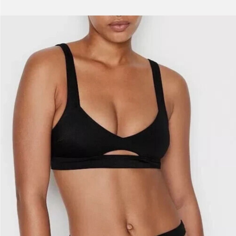 NWT NWT Victoria's Secret Swim Lagos Cutout Scoop Shiny Black Bikini Top Sz S